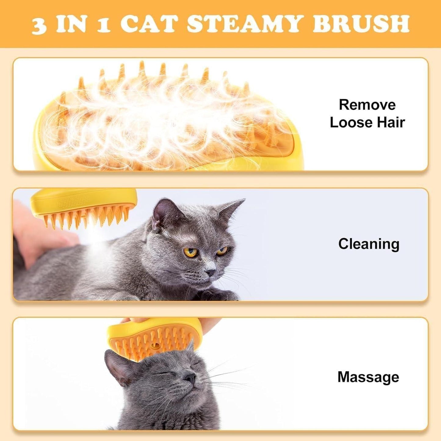 New 3 In 1 Steamy Pet Cat Brush Cleanser Vapor