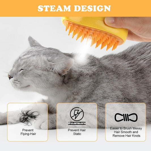New 3 In 1 Steamy Pet Cat Brush Cleanser Vapor